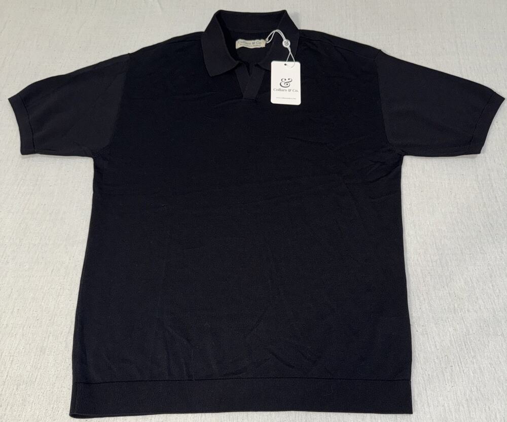 Collars & Co. Premium Cotton & Silk Blend Black Short Sleeve Polo Men Medium NWT